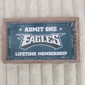 NFL Eagles Framed Admit One Sign - Teal, White, Brown